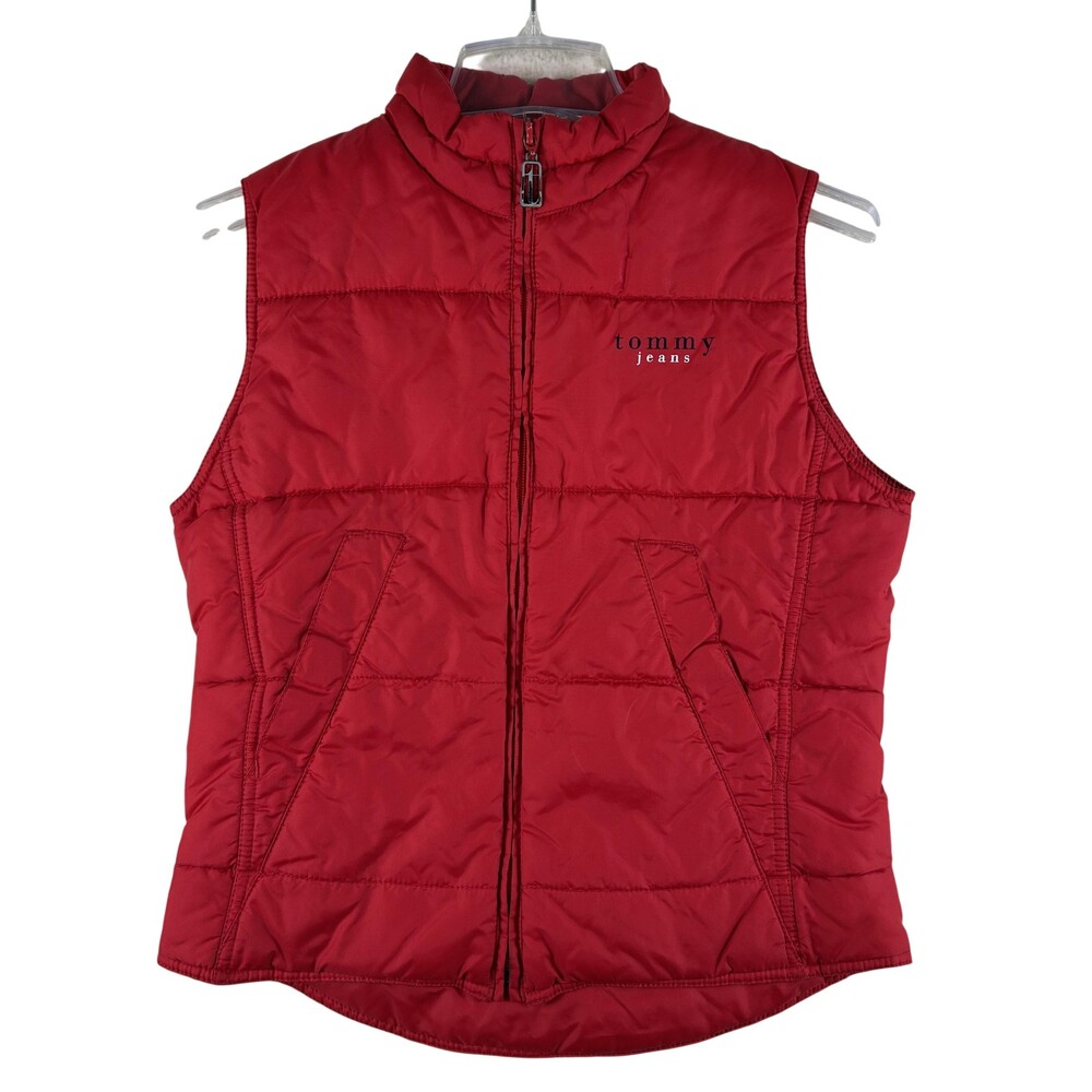 Vintage Tommy Hilfiger Jeans Vest Womens Medium Quilted Puffer Full Zip 90s